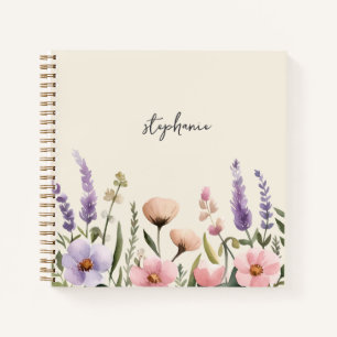 Trendy Personalised Name Watercolor Wildflower Notebook