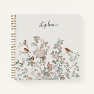 Trendy  Personalised Name wildflowers & birds Notebook