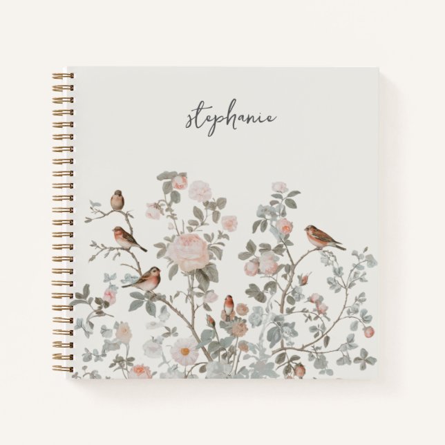 Trendy  Personalised Name wildflowers & birds Notebook (Front)