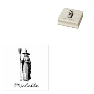 Trendy Personalised Name witch Halloween Rubber Stamp