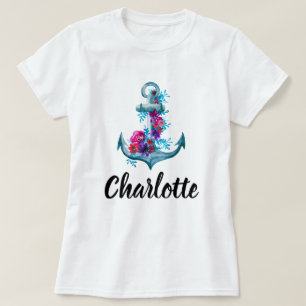 Trendy Personalised Nautical Watercolor Anchor T-Shirt