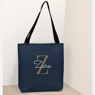 Trendy Personalised Navy Monogram Custom Name  Tote Bag