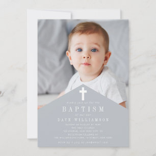 trendy personalised photo baptism invitation