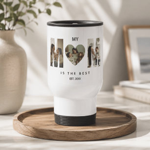 Trendy Personalised Photo MOM Heart Travel Mug