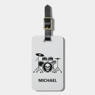 Trendy Personalised skull Drum Set Music Drummer Luggage Tag