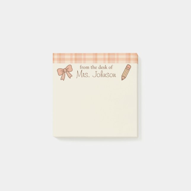 Trendy Personalised Teacher Post-It Notes with Bow (Front)