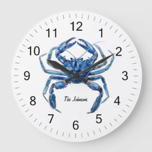 Trendy Personalised Watercolor Crab Summer Beach   Large Clock