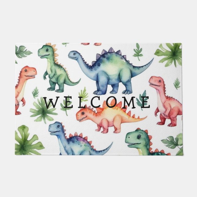 Trendy  Personalised watercolor dinosaur pattern  Doormat (Front)