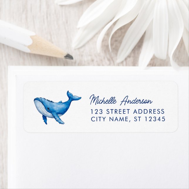 Trendy Personalised Whale  Return Address (Insitu)