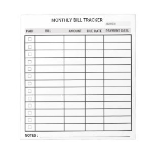 Trendy Personalized Monthly Bill Tracker Notepad