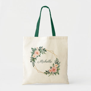 Trendy Personalized Name Botanical Gold Greenery   Tote Bag