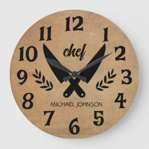 Trendy Personalized name chef Brown  Large Clock