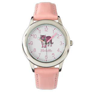 Trendy Personalized Name Cute Jungle Pink Tiger    Watch