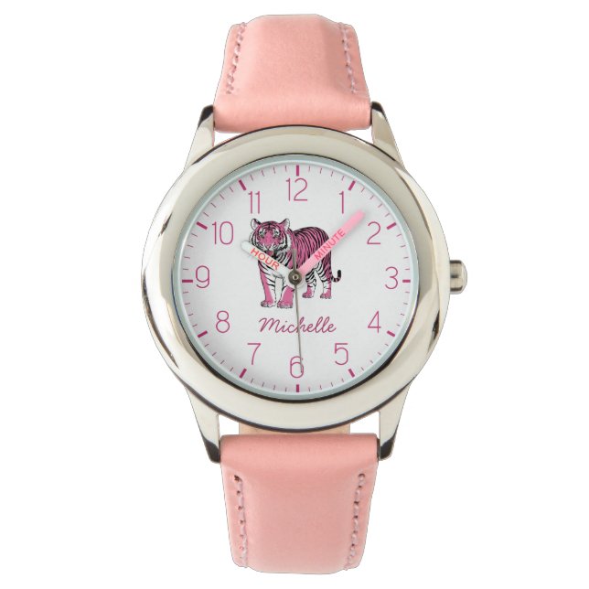 Trendy Personalized Name Cute Jungle Pink Tiger    Watch (Front)