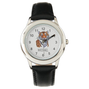 Trendy Personalized Name Cute Jungle Tiger         Watch