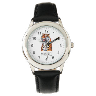 Trendy Personalized Name Cute Jungle Tiger         Watch