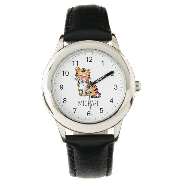Trendy Personalized Name Cute Jungle Tiger         Watch (Front)