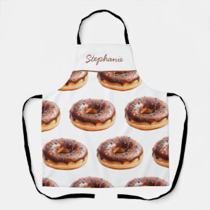 Trendy Personalized Name Watercolor Donut Pattern Apron