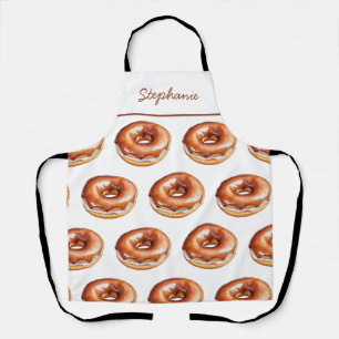 Trendy Personalized Name Watercolor Donut Pattern  Apron