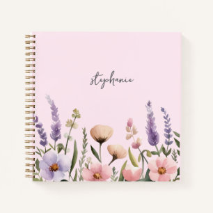 Trendy Personalized Name Watercolor Wildflower     Notebook