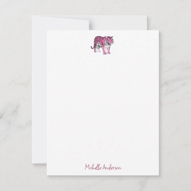 Trendy Personalized Pink Tiger Stationery  Card (Front)
