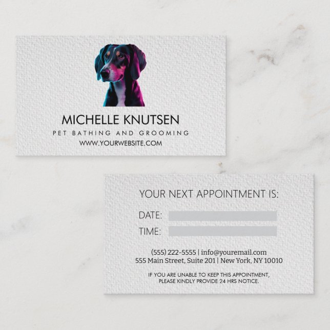 Trendy Pet Bathing and Grooming Appointment Card (Front/Back)