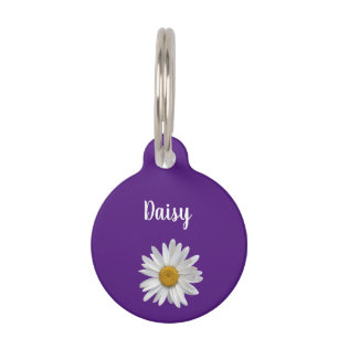 Trendy Pet White Daisy Cute Purple Pet Tag