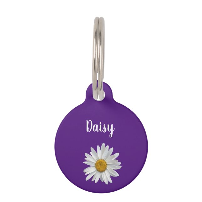 Trendy Pet White Daisy Cute Purple Tag (Front)