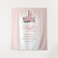 Trendy petals and prosecco bridal shower backdrop