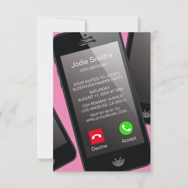 Trendy Phone Teenager Girls Birthday Party Invitation (Front)