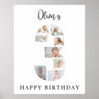 Trendy Photo Collage 3rd Birthday Party Welcome