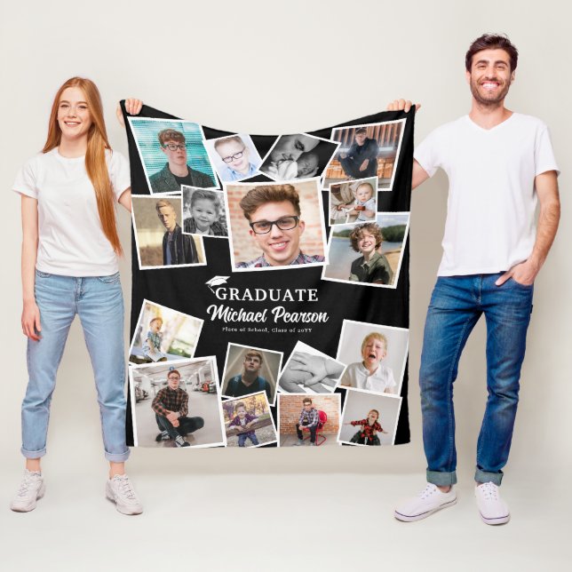 Trendy Photo Collage Graduation Keepsake Gift Fleece Blanket (In Situ)