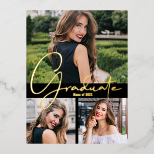 Trendy Photo Graduation Party Foil Invitation Postcard