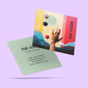Trendy Photo Hello Hand l Modern Unformal Collage Square Business Card