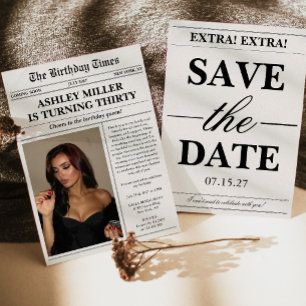 Trendy Photo Newspaper 30th Birthday  Invitation
