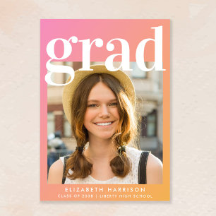 Trendy Photo Pink Orange Graduation Announcement