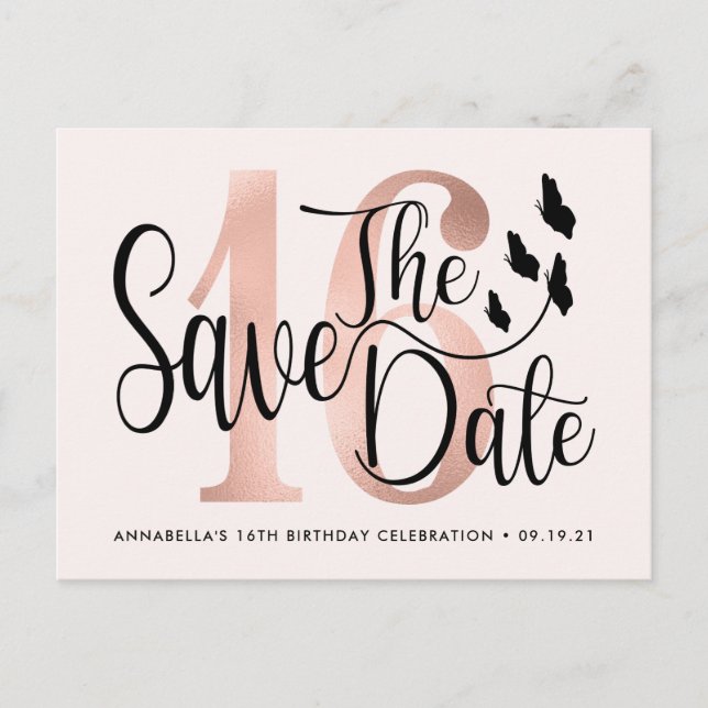 Trendy Photo Sweet 16 Save The Date Postcard (Front)