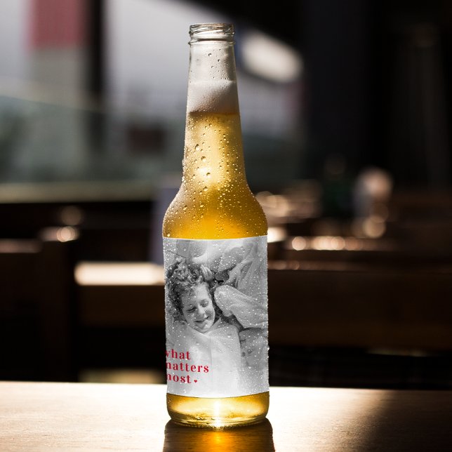 Trendy Photo & What Matters Most Positive RedQuote Beer Bottle Label (Creator Uploaded)