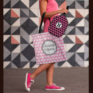 Trendy Pickleball Black & Pink 3 letter Monogram Tote Bag