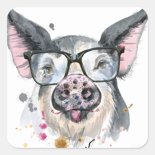 Trendy Pig Square Sticker (Front)