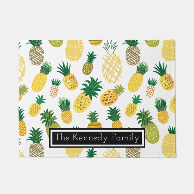 Trendy Pineapple Pattern | Add Your Name Doormat (Front)