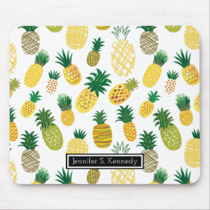 Trendy Pineapple Pattern   Add Your Name Mouse Pad