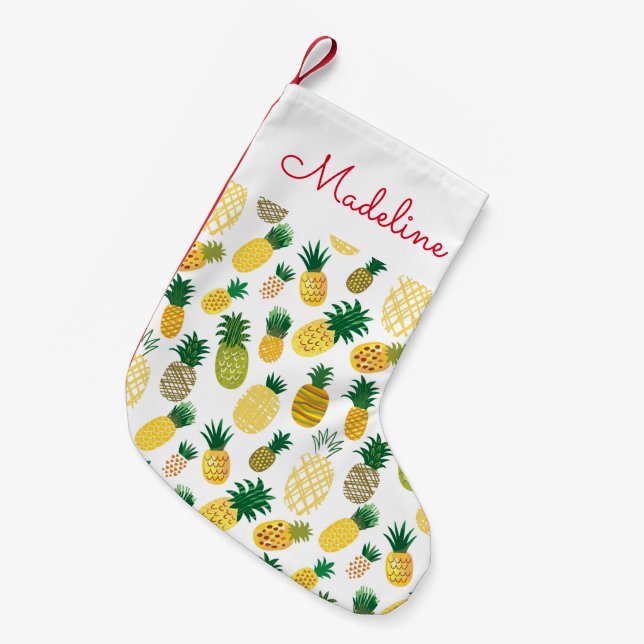 Trendy Pineapple Pattern | Add Your Name Small Christmas Stocking (Front (Hanging))
