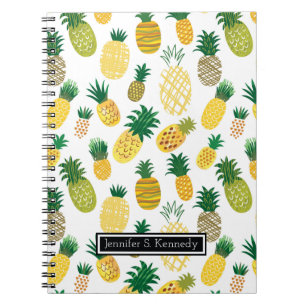 Trendy Pineapple Pattern Add Your Name Spiral Notebook