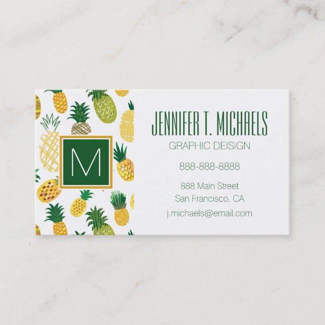 Trendy Pineapple Pattern Business Card (Front)