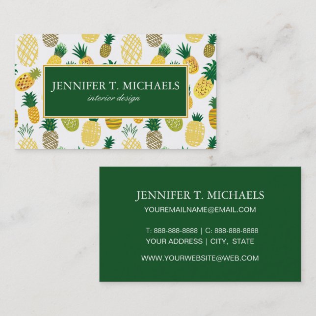 Trendy Pineapple Pattern Business Card (Front/Back)