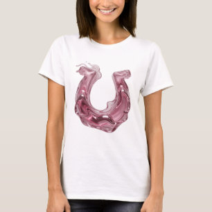 Trendy Pink 3D LIQUID METAL FONT U Modern Design T-Shirt