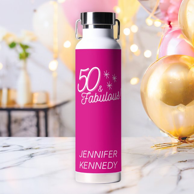 Trendy Pink 50 And Fabulous Birthday Water Bottle (Creator Uploaded)