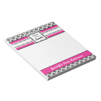 Trendy Pink and Black Girl's Personalised Notepad