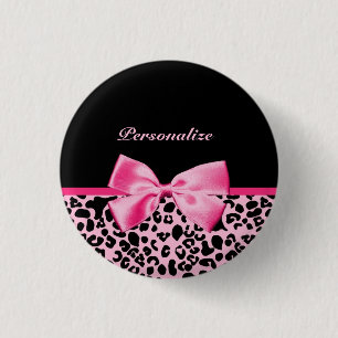 Trendy Pink And Black Leopard Hot Pink Ribbon 3 Cm Round Badge
